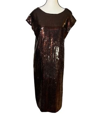 Maeve Anthropologie Brown Bronze Sequin Kara Dress Women Size Small Cocktail